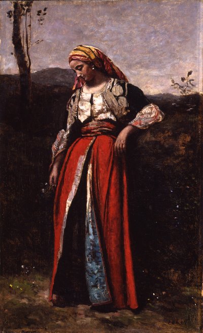 Portræt af Mlle Dobigny, 1865-70 (olie på træ) af Jean-Baptiste-Camille Corot